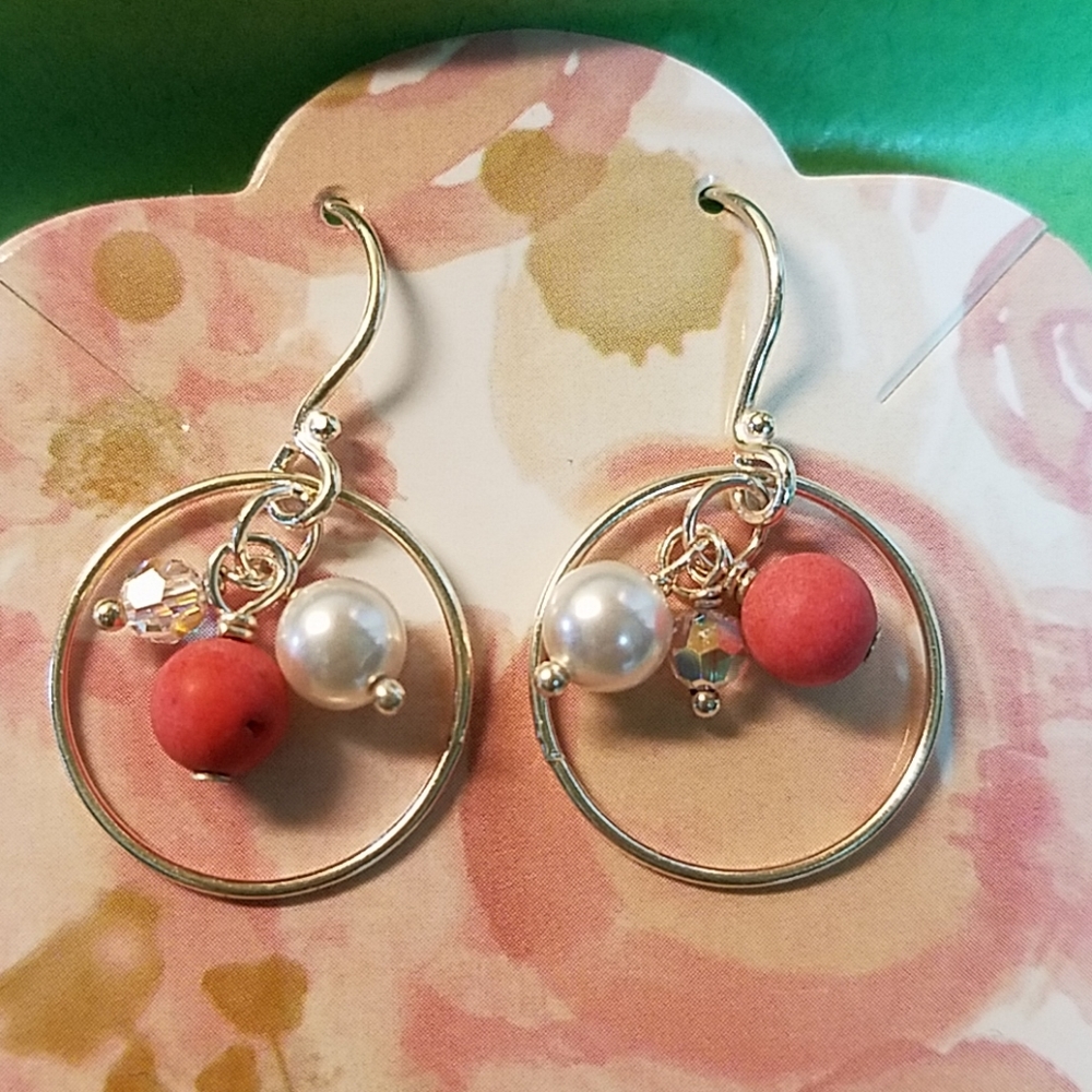 New Handmade Sterling Swarovski Coral Earrings